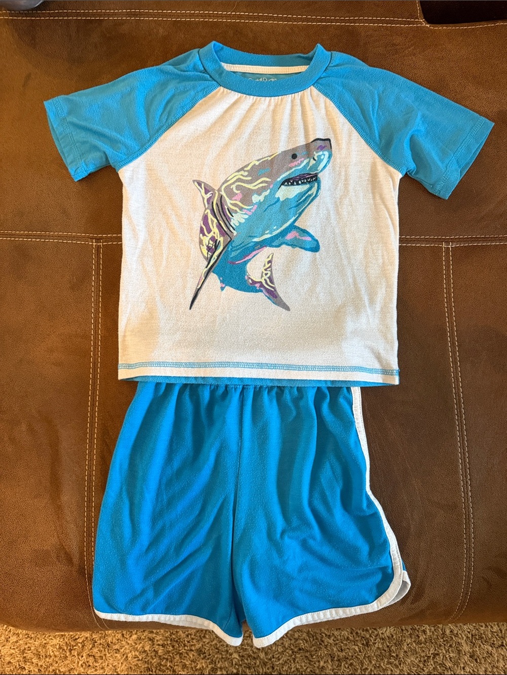 Cuddl Duds Blue and White Shark Short Pajama Set
